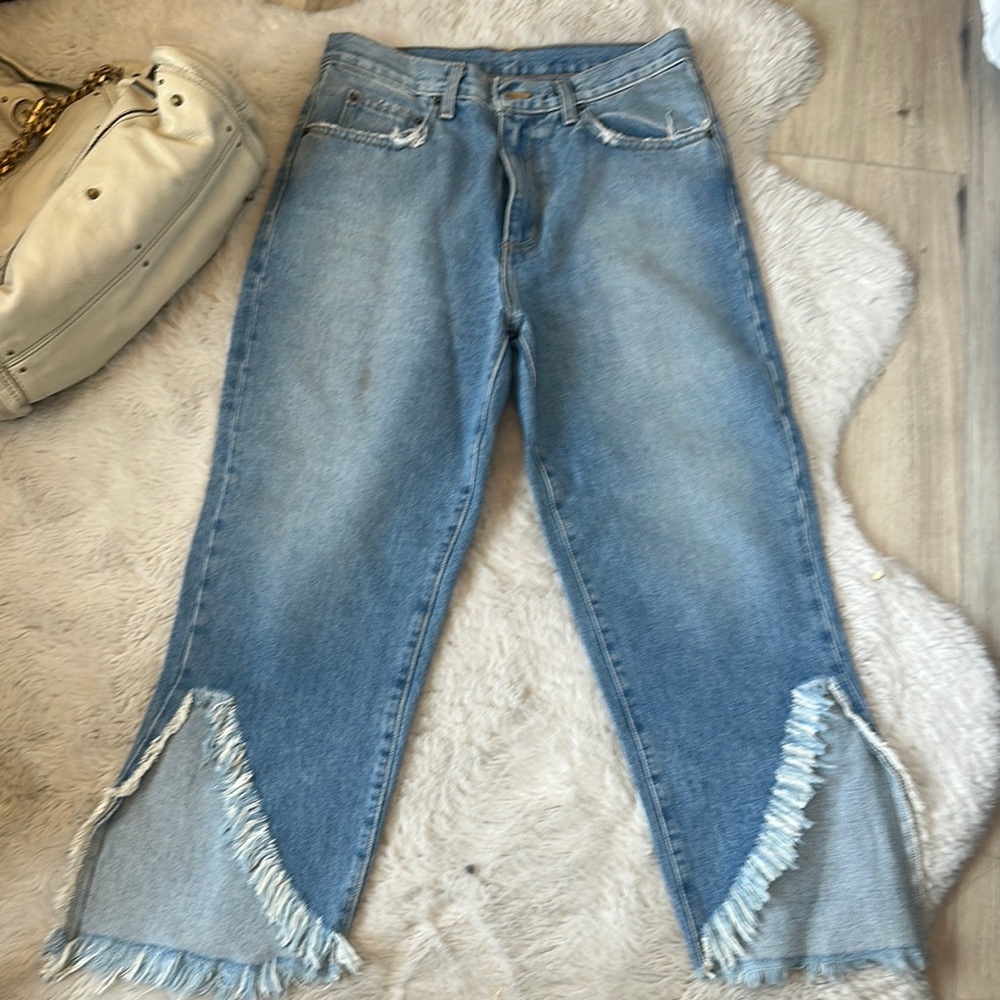 Carmar Blue Flare Wide Leg Jeans with Frayed Hem